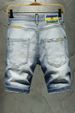 Men's High Street Fashionable Men's Shorts With Cut Holes And White Hand-painted Paint Dot Stretch Jeans For Men_viptrois.com