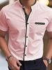 Men's Stand Up Collar Short Sleeved Shirt Summer Stretch Color Block Wrinkle Free Business Casual Slim Fit_viptrois.com