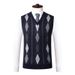 Men's Wool Blend V-Neck Sleeveless Vest - Casual Solid & Checkered Knit Sweater Waistcoat For Autumn (Grey, Burgundy, Navy, Camel)_viptrois.com