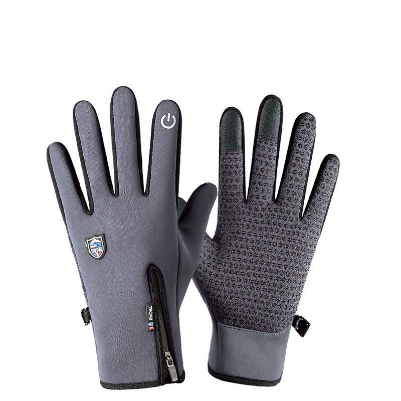 Unisex Outdoor waterproof gloves Ski touch screen winter men's and women's windproof fleece zipper full finger riding warm gloves_viptrois.com