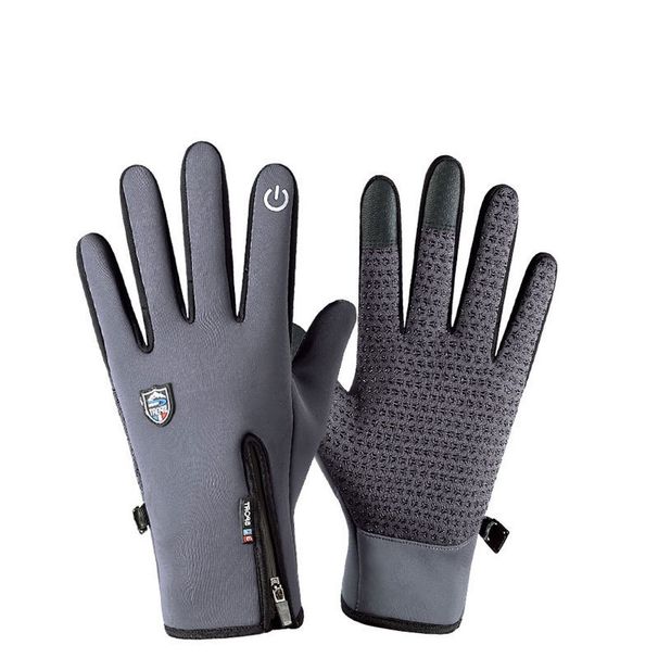 Outdoor waterproof gloves ski touch screen winter men and women windproof fleece zipper full finger cycling warm gloves cross border_viptrois.com