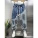 Men's Vintage Washed Denim Pants – Retro Color-Block Slim Tapered Jeans With Raw Hem Streetwear Inspired Relaxed Fit For Urban Exploration (M-XXXL)_viptrois.com