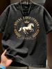 Summer New Washed Short-sleeved T-shirt, Men's Retro Royal Equestrian London Print Youth Loose Casual Street Tee_viptrois.com