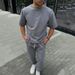 Men's Casual Suit Summer New Sports Loose Fit Plus Size Round Neck Solid Color Men's Short Sleeved Pants_viptrois.com