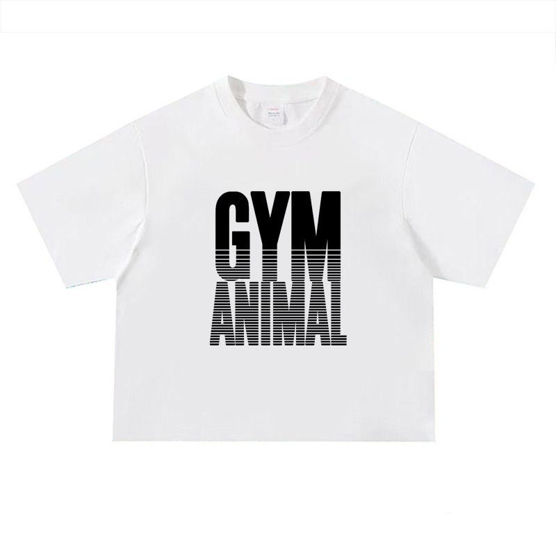 American Street Boxy Fit Fitness T-shirt Loose Super Large Size Shoulder Sleeves 240g Pure Cotton Bottoming Shirt Breathable Tide_viptrois.com