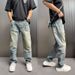 Retro Washed Distressed Denim Jeans High End Men's Spring Summer Trendy Loose Fit Cool And Edgy Wasteland Colored Straight Leg_viptrois.com