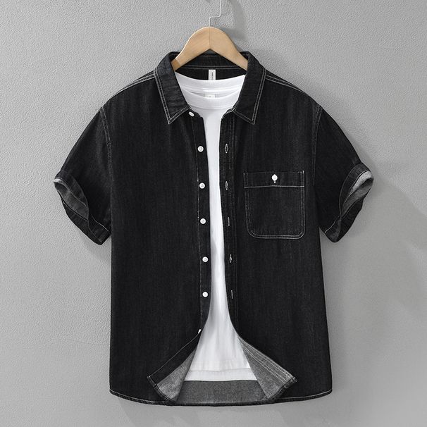 Retro Denim Short Sleeved Shirt For Men, Fashionable And Versatile, Artistic And Casual Loose Top_viptrois.com