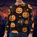 Halloween Graphic Sweatshirt – Spooky Pumpkin & Spider Web Print (S-5XL, Polyester, Oversized Fit)_viptrois.com
