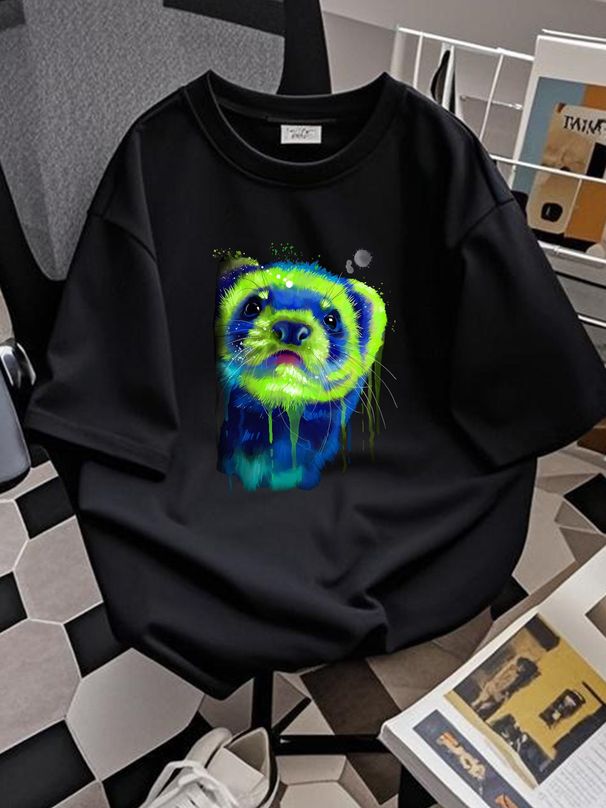 A Ferret Watercolour Mens T-Shirt 100% Cotton Stretched Versatile Soft Homme Designer Clothes Stylish Casual Breathable Comfortable Summer Fashion_viptrois.com