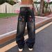 Men's Clothing Retro Gradient Letter Embroidered Jeans Men And Women Trendy Straight Loose Mopping Pants_viptrois.com