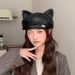 2025 Cat Ear Leather Beret For Women Korean Style Sweet Versatile Duckbill Octagonal Hat Fashionable Painter Newsboy Cap_viptrois.com