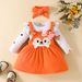 Babies' clothes autumn and winter infants and young children cartoon fox love print long-sleeved romper bow strap dress suit_viptrois.com