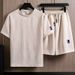 Men's Clothing Summer T Shirt Short Sleeved Two Piece Suit For Men Jacquard Suit Trendy Casual Sports Men_viptrois.com