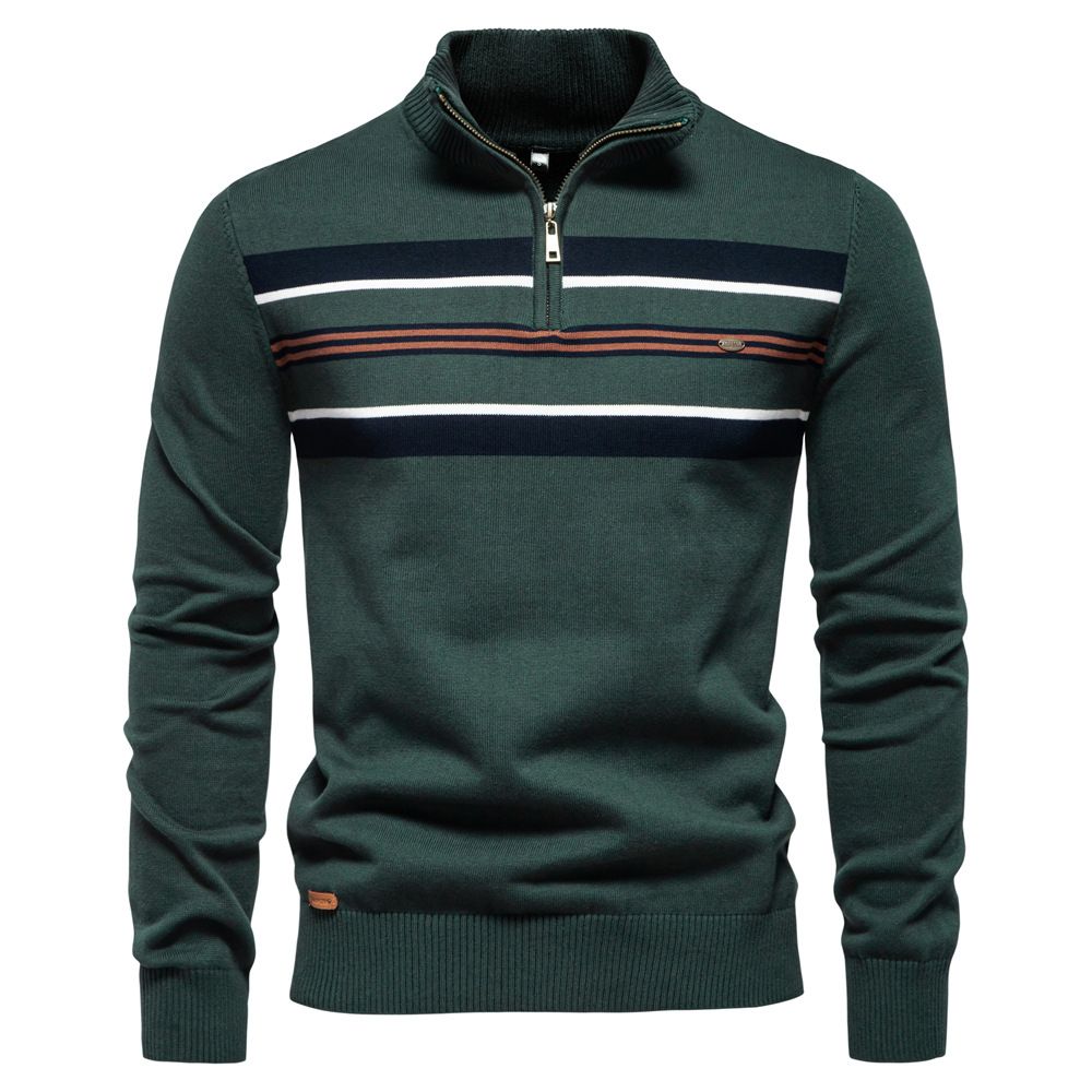 Men's Sweater Half Zip Knitted Sweater Casual Striped Men's Top_viptrois.com