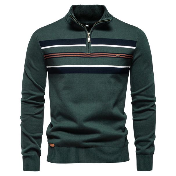 Men's Sweater Half Zip Knitted Sweater Casual Striped Men's Top_viptrois.com