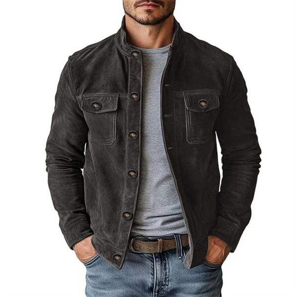 2027 Fashion European-USA Style Outerwear Men Stand Collar Single-Breasted Pocket Long Sleeve Casual Loose Suede-Like Velour Jacket_viptrois.com