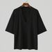 2025 Summer New Mid Sleeve Pit Striped Sweater Elastic Casual Loose V Neck T Shirt_viptrois.com