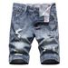 Summer Thin Denim For Men, Distressed Mid-Length Korean Style Trendy Loose Straight Printed Men's Five-Point Shorts_viptrois.com