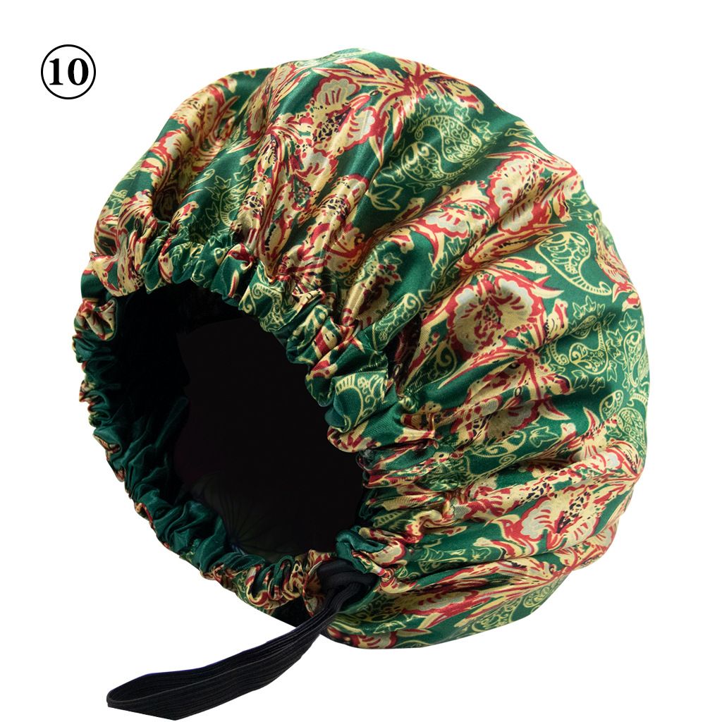 New European And American Printed Satin Sleeping Cap Adjustable Elastic Button Hair Cap Women's Postpartum Cap Factory Direct Sales_viptrois.com