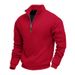 American-style Fleece Lined Skin-friendly Warm Men's Stand Collar Long Sleeve Half-zip Sports Casual Sweatshirt_viptrois.com