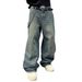 Men's Retro Washed Wide Leg Jeans American Street Style Trendy High End Distressed Loose Fit Cross Border Chain Link Trousers_viptrois.com