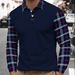 Men's Plaid Color Block Polo Shirt – Breathable Polyester, Streetwear Style, Slim Fit For Casual & Urban Fashion_viptrois.com
