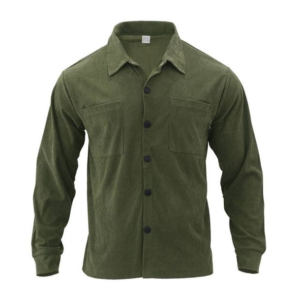 2025 Fashion Outerwear Men's Lapel Pure Color Single-Breasted Long Sleeve Casual Loose Corduroy Jacket_viptrois.com