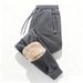 Men's Fleece Warm Casual Pants Made Of Pure Cotton 2025 Winter New Korean Fashion Trend Youth Lamb Fleece Small Leg Pants_viptrois.com