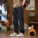 Straight-leg Work Pants For Men In Autumn And Winter, Loose And Multi-pocket Men's Pants, Casual Pants, Long Pants With Fleece, Durable_viptrois.com