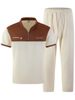 Men's Large Checkered Color Block T-Shirt And Trousers Set Casual Sportswear Half Zip Short Sleeved_viptrois.com