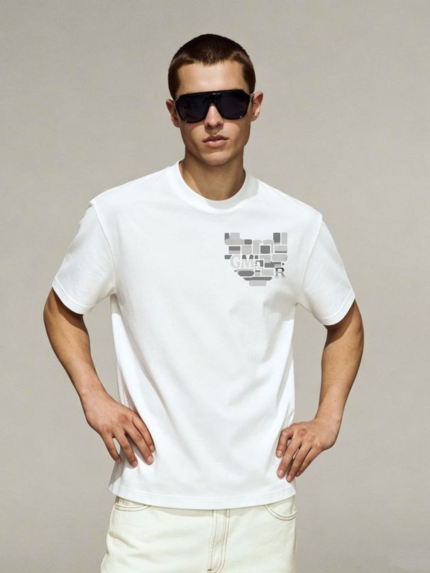 Summer New Short-sleeved T-shirt, Men's Distressed Brick Spliced Block Alphabet Creative Printing Half-sleeved Youth Trend Versatile Casual Loose Base_viptrois.com