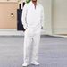 Autumn New Waffle Solid Color Lapel Half Zip Long Sleeve Polo Shirt Trousers Casual Suit_viptrois.com