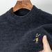 Men’s Fleece-Lined Embroidered Sweater – Thermal High-Neck Pullover, Thick Chenille Knit For Winter, Casual & Warm_viptrois.com