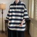 Men’s Heavyweight Stripe Polo Shirt – Short Sleeve, Loose Fit, Embroidered Collar, Streetwear Style (M-2XL, Black/Blue)_viptrois.com