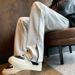 Men's Clothing Solid Color Heavyweight Sports Sweatpant Pants Trendy Brand Zipper Slit Slightly Flared Straight Casual Pants_viptrois.com