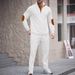 Men's Autumn New American Style Stand Up Collar Button Elbow Pads Color Matching Long Sleeved Sweatshirt Trousers Suit_viptrois.com
