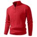 Men's Stylish Half-zip Knit Sweater With Stand Collar - Casual Pullover For Autumn & Winter (Black, Beige, Gray, Dark Gray, Red, Khaki)_viptrois.com