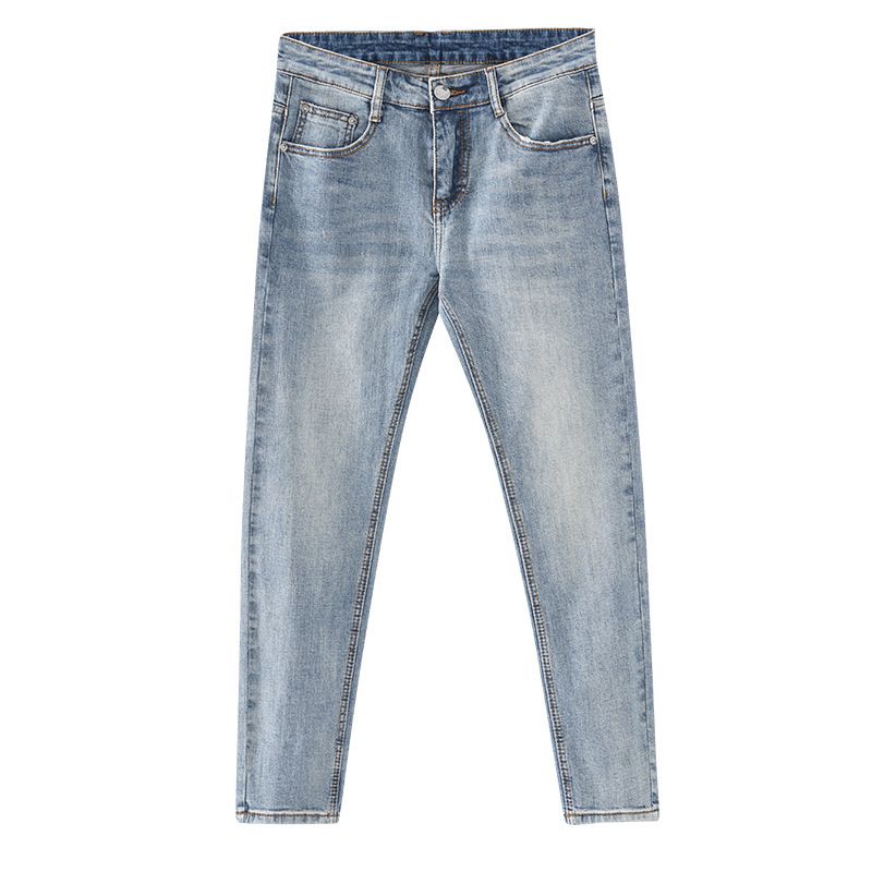 Men's Clothing Jeans Men's Summer Simple Washed Distressed Slim Retro 9 Nine Points Pants Light Color Skinny Jeans Trendy_viptrois.com