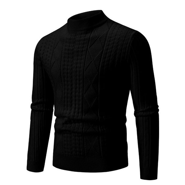 Men's Clothing Classic Solid Color Mock Neck Knit Slim Fit Casual Pullover, Soft Acrylic Blend Fabric, Breathable & Comfortable, Versatile Layering_viptrois.com