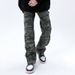Military Camo Cargo Jeans – Oversized Distressed Denim Pants With Deconstructed Hem & Utility Pockets_viptrois.com