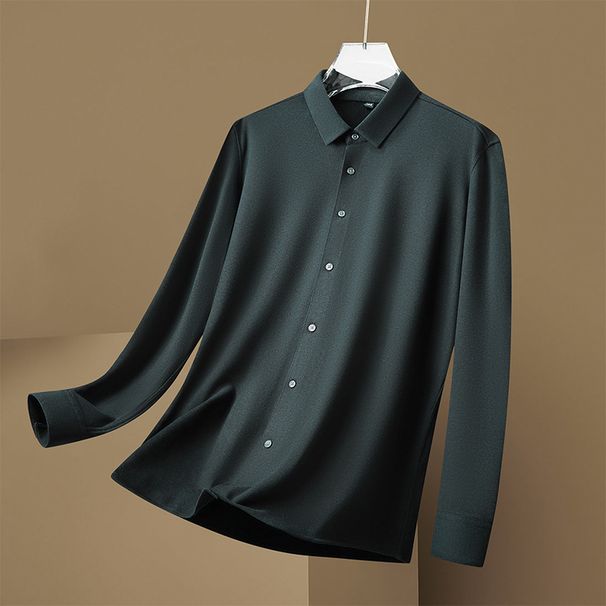 Men's Clothing Plus Size Seamless Long Sleeved Shirt Men's Business Casual Plus Size Plus Size Sanded Elastic Shirt Men_viptrois.com