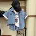 Kids Clothing Small And Medium Sized Handsome Street Blasting Denim Shirts And Shorts Two Piece Suits_viptrois.com
