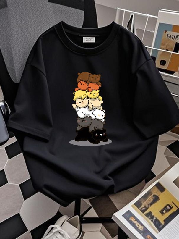 Gay Pride Bear LGBT Kawaii Bears Pile Cute Cub Bear Flag T-Shirt Unisex T-shirt Soft Top For Everyday Wear Breathable Fashion Stylish Versatile_viptrois.com