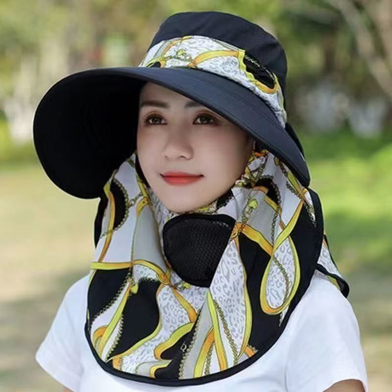 Summer New Women's Sun Sunshade And Face Shield, Integrated With Shawl, Tea Picking Hat, Outdoor Farm Busy Mask Hat_viptrois.com