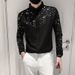 New Personalized Sequined Glittering Long-sleeved Shirt, Men's Mid-sleeved Black Shirt_viptrois.com