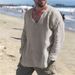 K Men's Youth Casual Loose V-neck Fringed Long Sleeved Shirt_viptrois.com