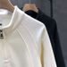 Men's Stand Collar Half-Zip Sweatshirt – Trendy Minimalist Pullover With Long Sleeves (M-3XL, White/Black)_viptrois.com