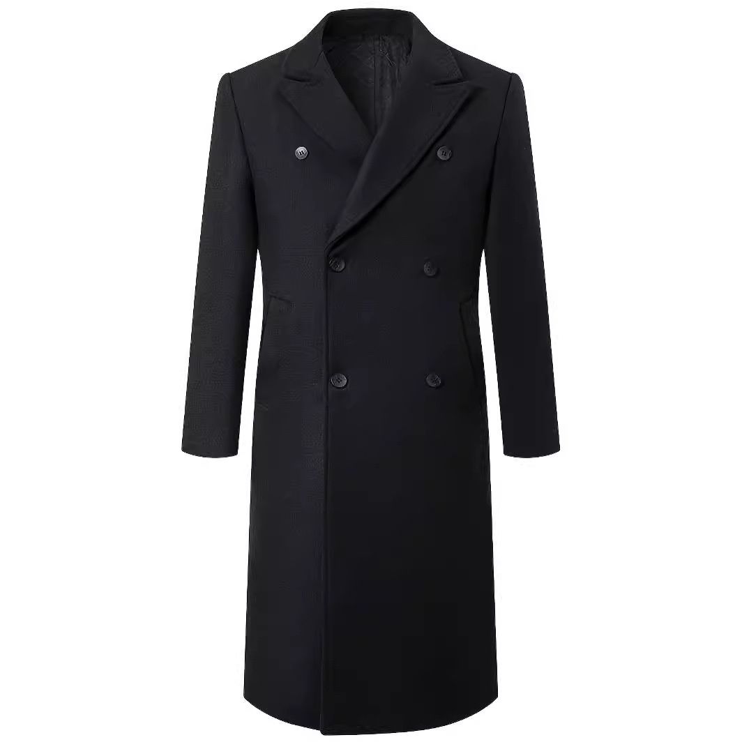 Loom Loom Treasure Quilted Extra Long Slim Thickened Over-the-Knee Double-Breasted Woolen Jacket Winter European And American_viptrois.com