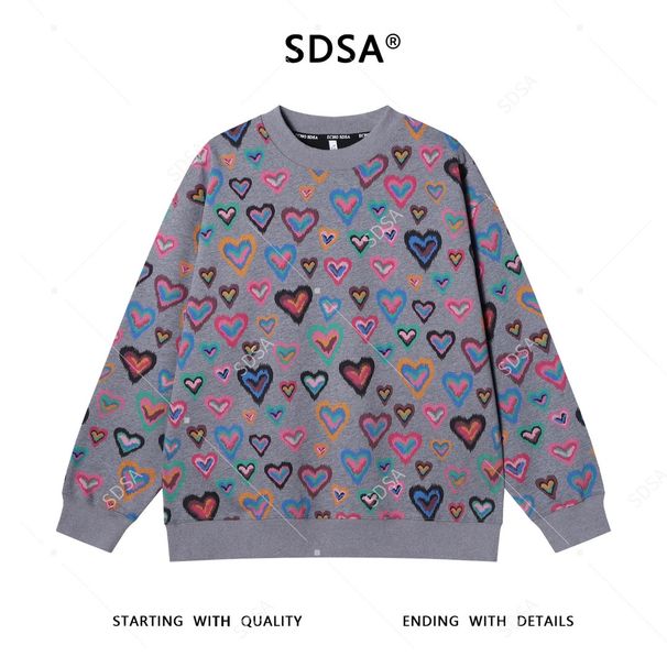 SDSA Autumn Winter New Stylish Men's Clothing Colorful Heart Print Crew Neck Sweatshirt Versatile Comfortable Pullover_viptrois.com