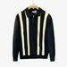 Men’S Oversized Polo Knit Sweater – Half-Zip Textured Pullover, Breathable & Stretch Polyester (Black/White/Green) – Comfort Fit_viptrois.com